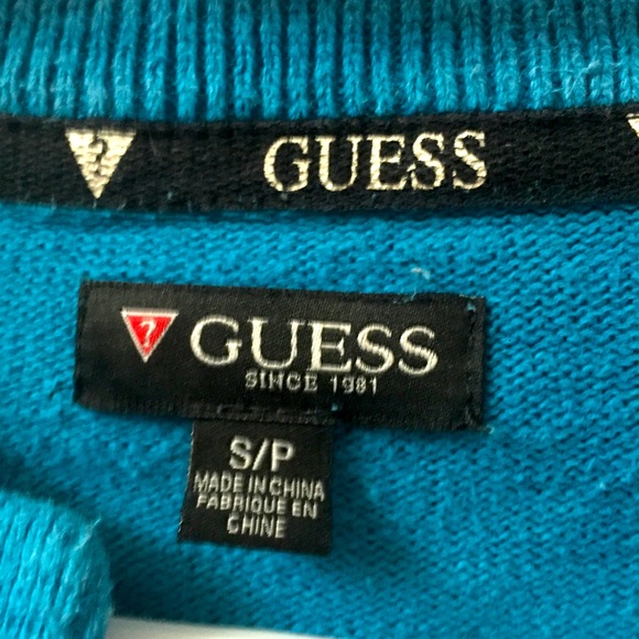 Guess Vintage Military Style V Neck Blue Sweater - Picture 6 of 8
